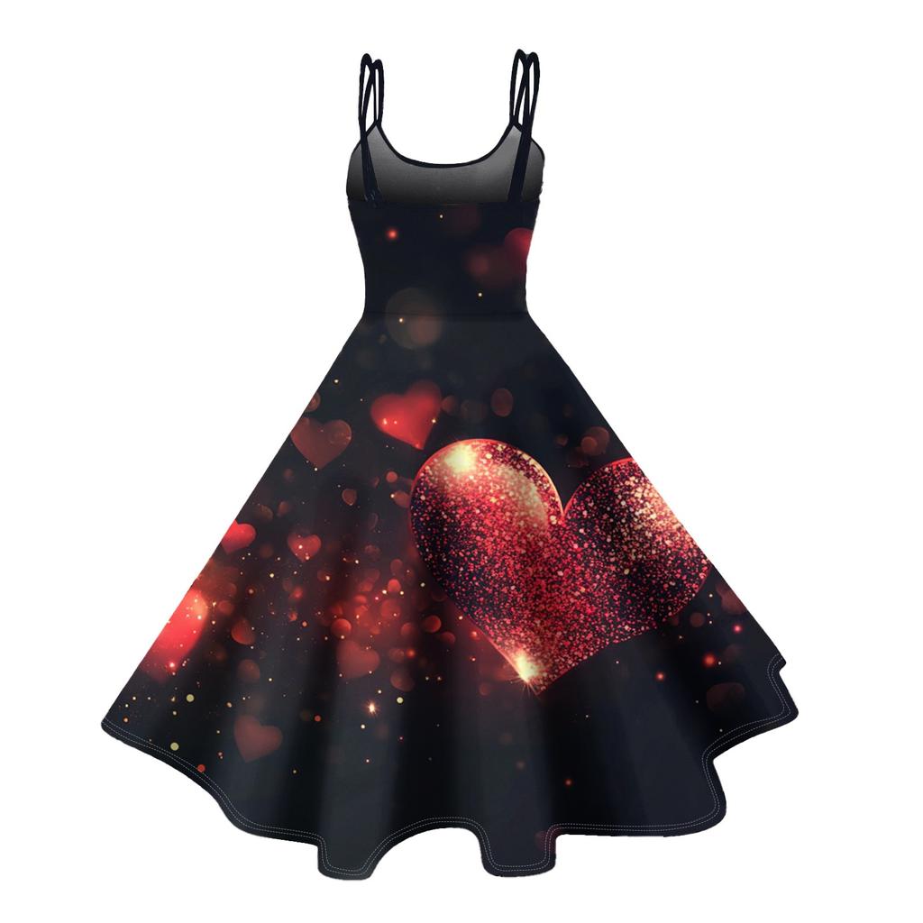 Women's Fashion Valentine's Day Printed Sexy Strapless Gothic Cocktail Dress Punk, Vintage Dress.