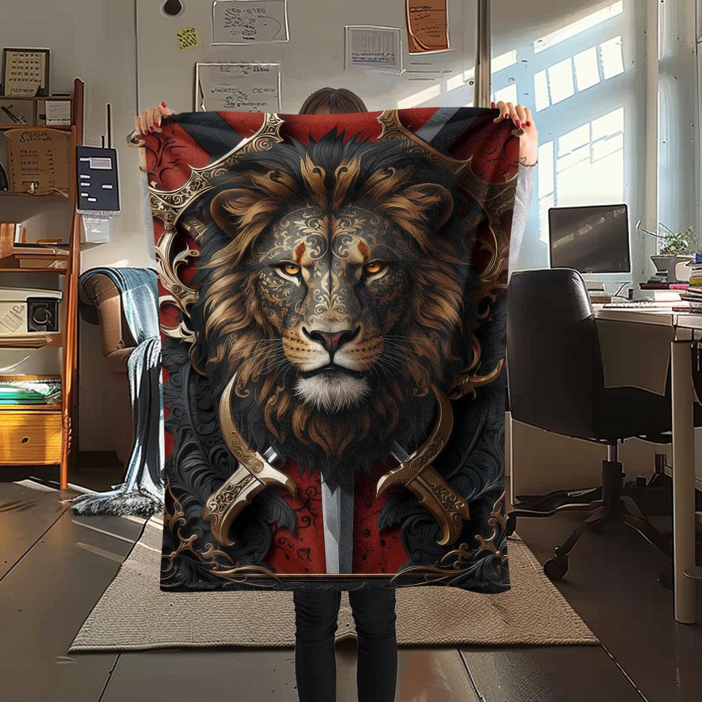 1Pc Beast head sword Print Flannel Blanket, High quality Comfortable for All Seasons, Home Decor, Warmth and Comfort, Perfect for Christmas Gifts