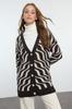 Women's Fashionable Stylish Hijab Cardigan Brown Self-Patterned Knitwear Cardigan