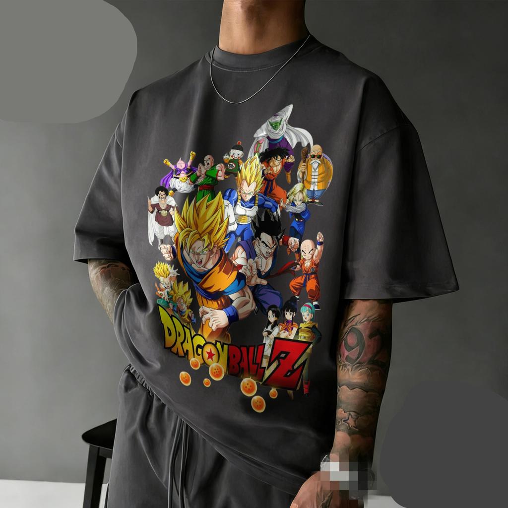 New Arrival Dragon Ball Z Oversized Nostalgia T-shirt Full Character Cast Retro Graphic Print 100% Cotton Casual Tee