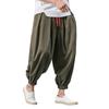 Men's Japanese Cotton Linen Cropped Pants Loose Wide-Legged Pants Plus Size Casual Pants