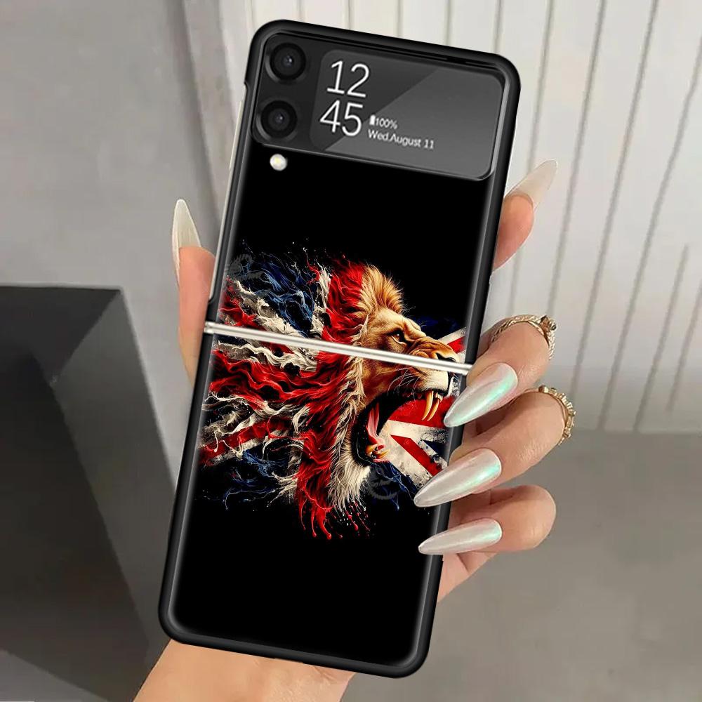 Флаг Великобритании Union Jack Англия Жесткий ПК Чехол для Телефона для Samsung Galaxy Z Flip 7 6 5 4 3 Черный ZFlip7 ZFlip6 Flip5 Flip4 Flip3 5G Печать