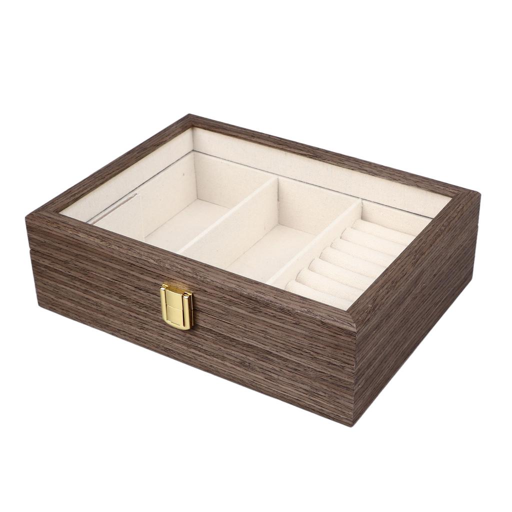 Wooden Jewelry Box Transparent Lid Jewelry Storage Organizer Multiple Compartments Portable Travel