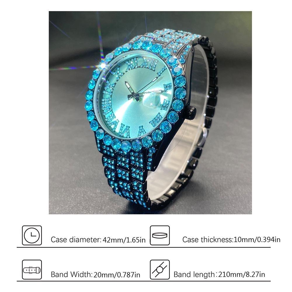 Luxury Diamond Watch for Men Fashion Bling Iced Out Day Date Watches Hip Hop Stainless Steel Quartz Man Clock