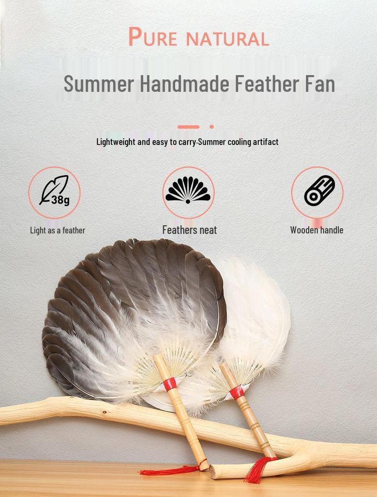 Handheld Goose Feather Fan for Summer - Classic Style for Children & Adults