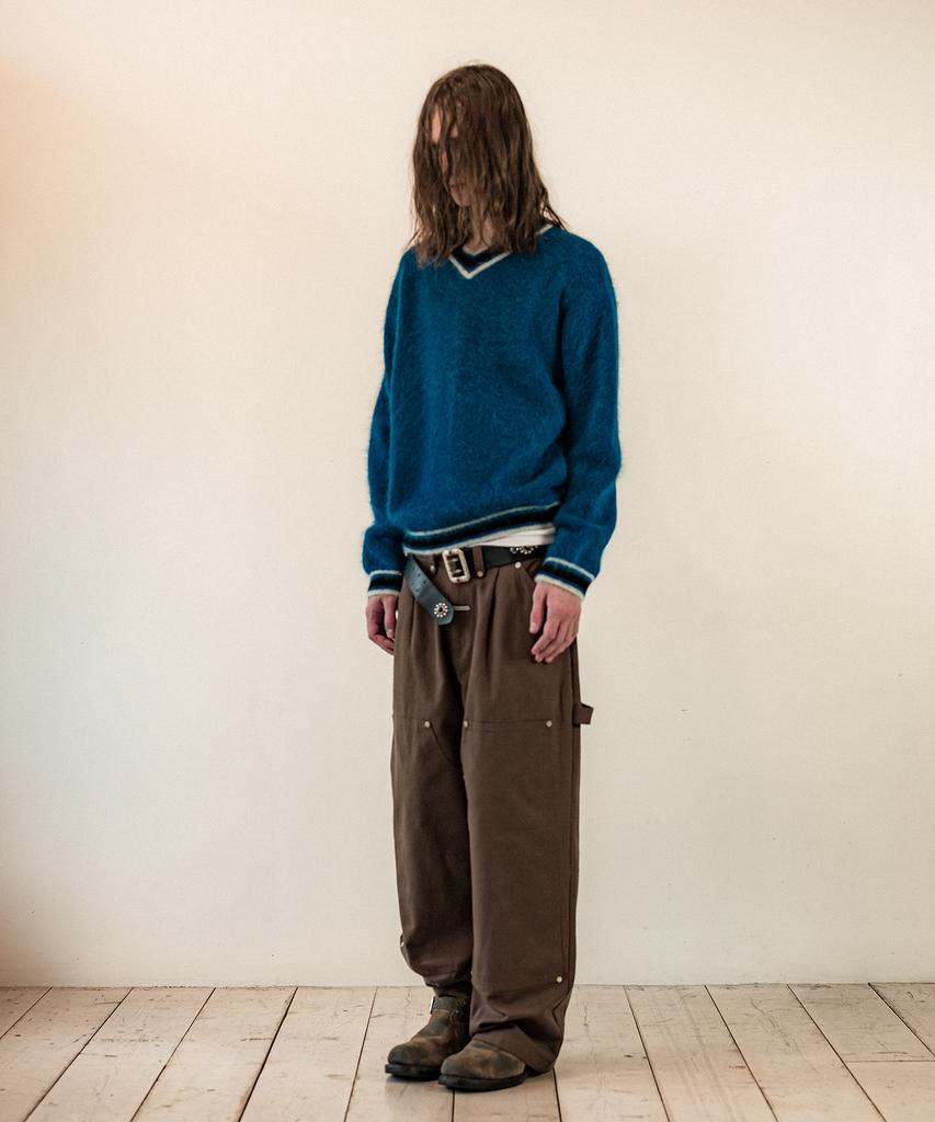 THEVINYLHOUSE Shaggy V Neck Sweater Blue