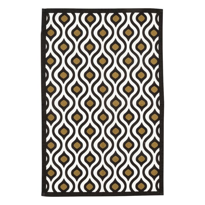 Torchons - Twisted Lime - Lot de 3 - 45 x 70 cm - 100% coton - Blanc, noir et doré