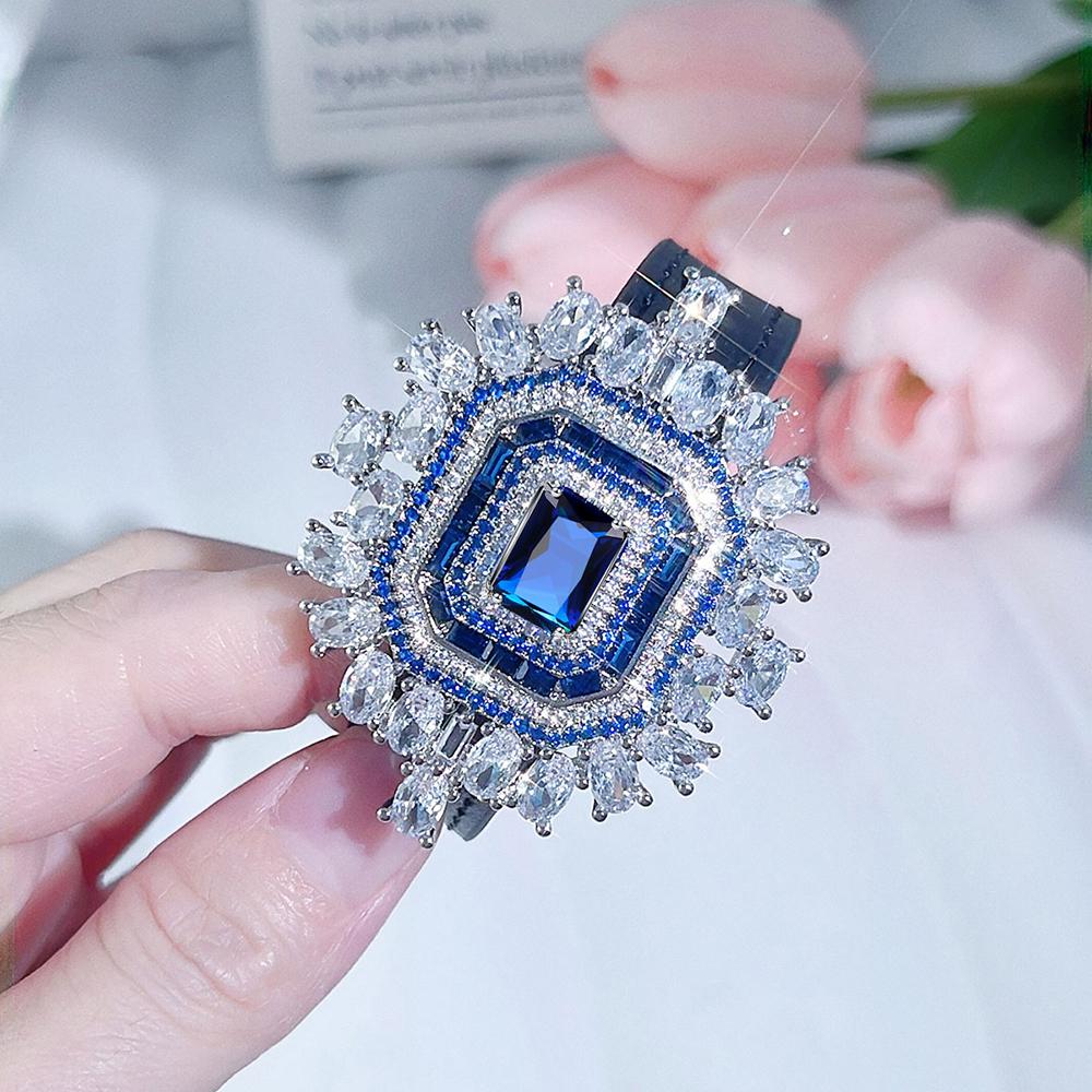 CMM 1 шт., принцесса огранки, королевский синий циркон, серебряный цвет, большой кулон, регулируемый ремень для часов, кожаный браслет, ожерелье, комплект ювелирных изделий из двух предметов