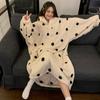 Oversize Hooded Nightdress Coral Fleece Nightwear Women's Plush Thickened Winter Sleepwear Loose Flannel Bathrobe Nightgown