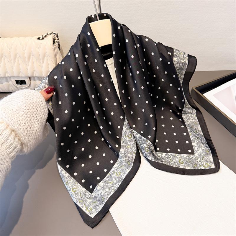 Polka dot style simulation silk square scarf shawl versatile scarf high-end neck small square scarf headscarf silk scarf women
