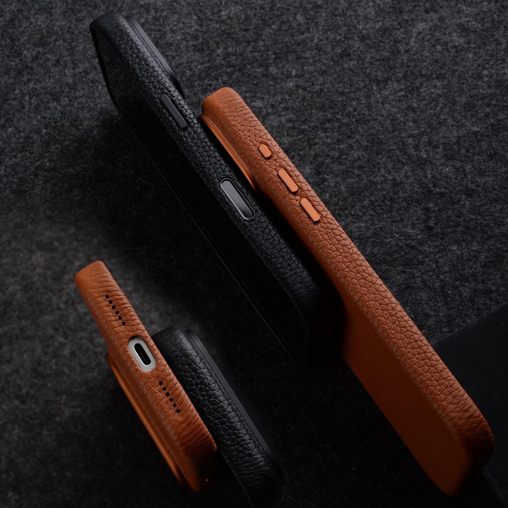 Melkco With AI Button Genuine Leather Case for iPhone 17 Pro Max Air Top-layer Cowhide Metal Lens Ring Magnetic Charging Cover