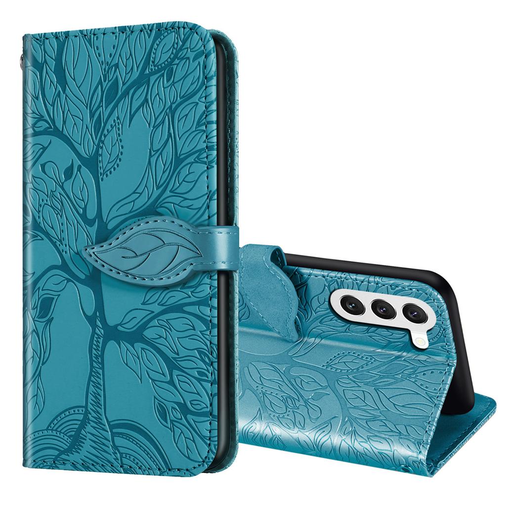 Foreign trade tree of life embossing is suitable for Samsung S23PLUS mobile phone case card holder S22U clamshell leather case A14