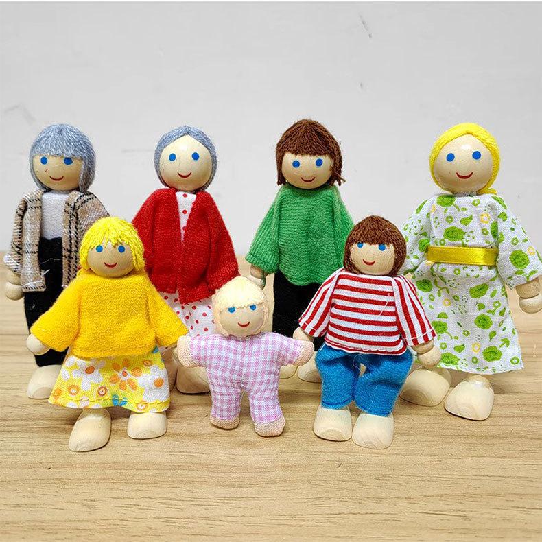 Симуляция Игра в домик Семья из семи кукол Игрушки Милые Четыре Детских Члена Семьи Роль Черная Шаровидная Голова