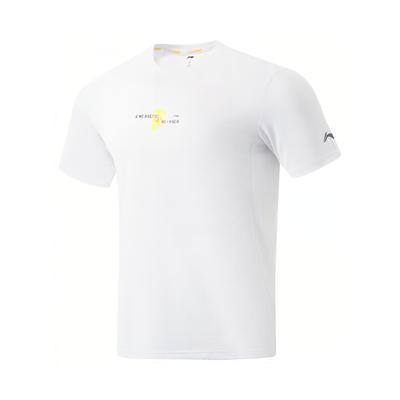 Li Ning Mens Running Series быстросохнущая дышащая светоотражающая круглая горловина спортивная футболка с коротким рукавом мужские топы стандартный белый ATSU059-7