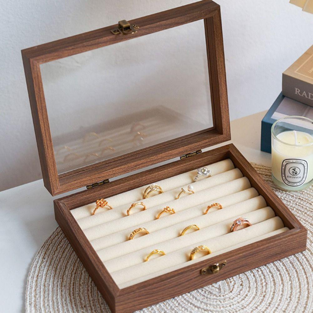 Стеклянная крышка Органайзер для ювелирных изделий Бархатный лоток для серег Многоцелевой держатель для колец Магазин