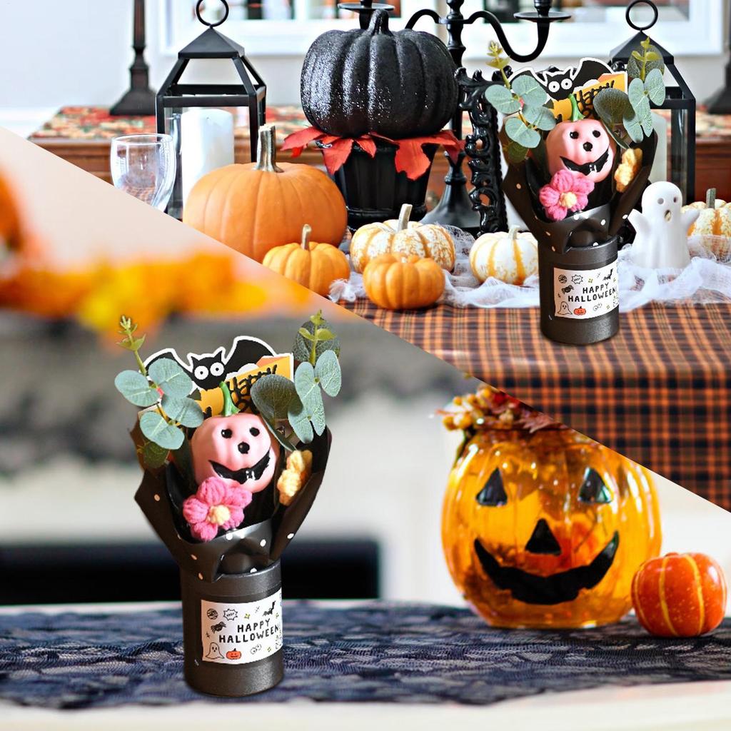 Halloween Bouquet Artificial Flowers Table Centerpiece Pumpkin Bouquet Artificial Flowers with Eucalyptus Leaves Indoor Table