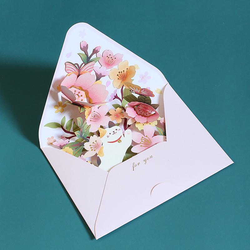 New Romantic Flower Birthday Christmas Card 3D Pop-up Greeting Cards Set Postcard Party Wedding Decorations Creative Girl Gifts