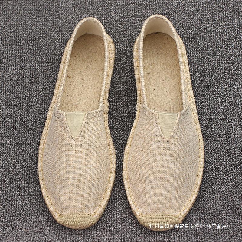 Summer Handmade Linen Sole Straw Shoes Men's One-pedal Lazy Fisherman Shoes Casual Breathable Sweat-absorbing Single Shoes Canvas Shoes