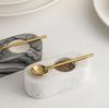 Marble Salt and Pepper Bowls with Brass Spoons - Kitchen Decor (Set of 2)