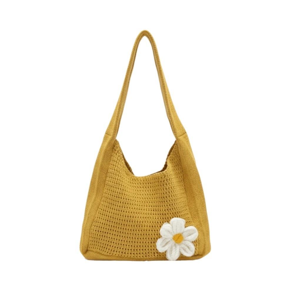 Sweet Knitted Tote Bag Breathable Seaside Vacation Handbag Trendy Crochet Shoulder Bag  Female