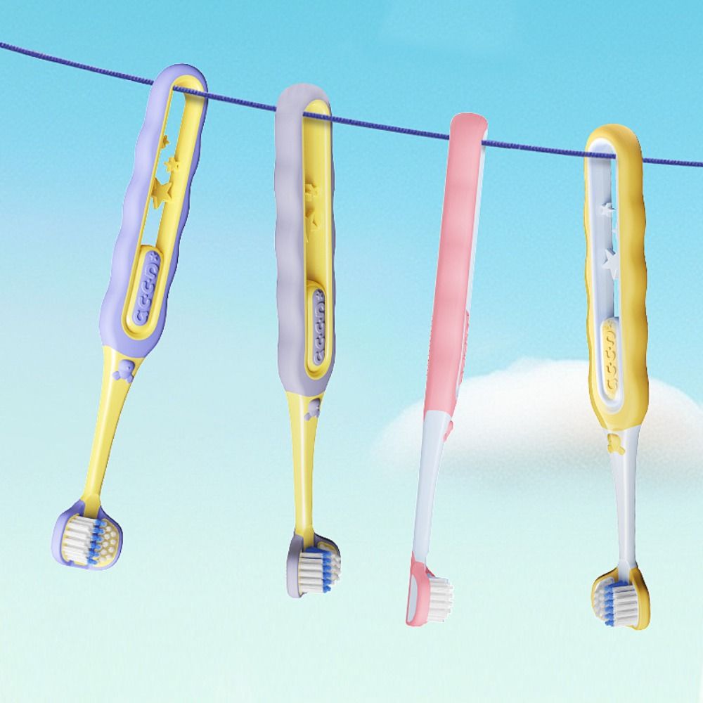 2Pcs Soft Bristle Children's Toothbrush Dental Oral Care Three Head Toothbrush  For Aged 3-12 Years