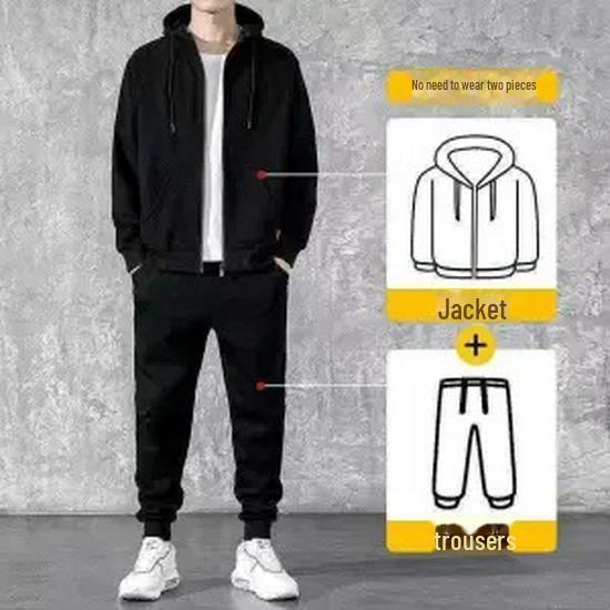 Men's Casual Korean-Style Velvet Thickened Sweater and Pants Set for Autumn/Winter