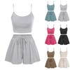 Women's Two Piece Outfits Sets U-neckline Crop Cami Top Drawstring Wide Leg Shorts Set
