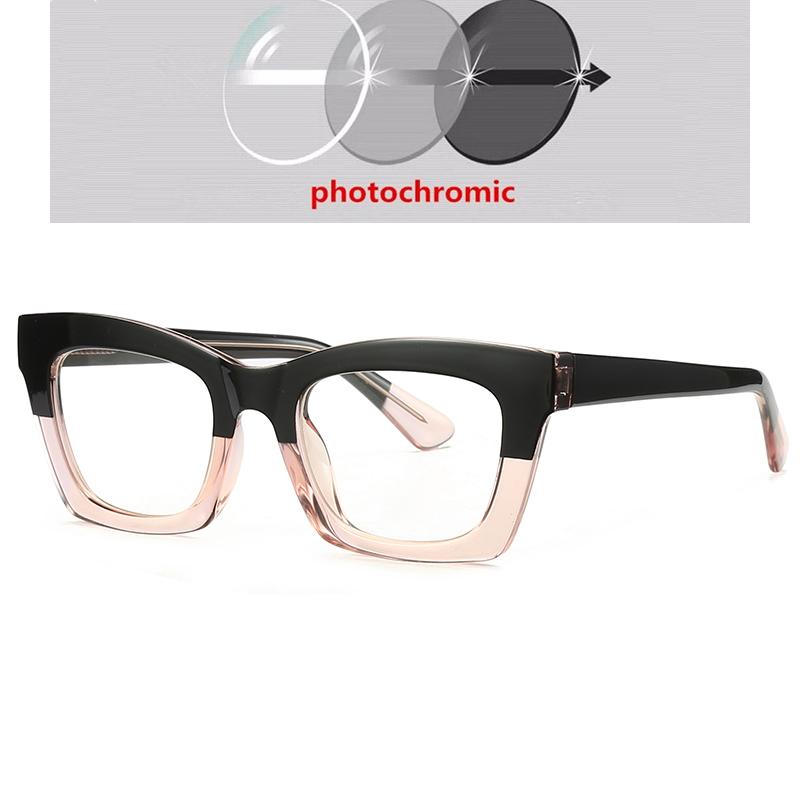 Черно-розовая квадратная оправа для близорукости, очки для женщин TR90, анти-синий луч, студенческие фотохромные очки для близорукости 0 -0,5 до -6,0