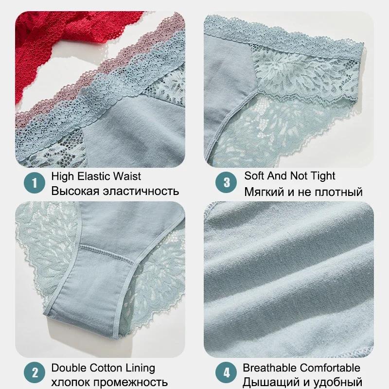 3Pcs/Set Women Sexy Lace Panties Transprant Hollow Out Low Waist Briefs Female Solid Soft Breathable Comfort Underwear Lingerie