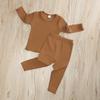 Toddler Kids Baby Boys Girls Solid Knit Tops Pants Pajamas Sleepwear Outfits Set