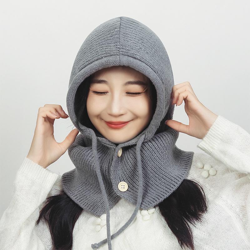 Осенне-зимняя женская вязаная шапка-шарф, интегрированная теплая защита ушей, защита шеи, шаль, шерстяная шапка