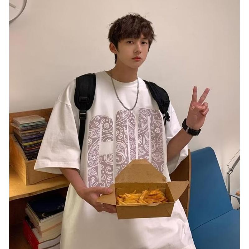 Мужские футболки с коротким рукавом с буквенным графическим принтом, модные брендовые футболки для мужчин, мужская одежда, повседневная футболка, мужские летние топы в корейском стиле ретро для мужчин