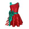Kids Girls Sequins Christmas Dress Xmas New Year Dress Big Bow Stripe Stage Performance Santa Clause Party Dancewear