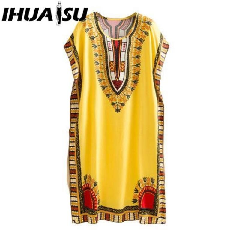 IHUASU Летнее платье с геометрическим принтом, пуловер, один размер, шикарное женское платье до середины икры для домашней одежды