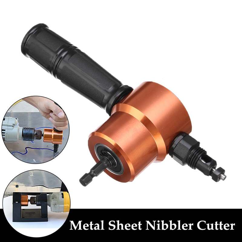 Power Drill Nibbler Metal Sheet Cut Double Head with Wrench Part 360 Degree Adjustable Nibbler Drill Attachment