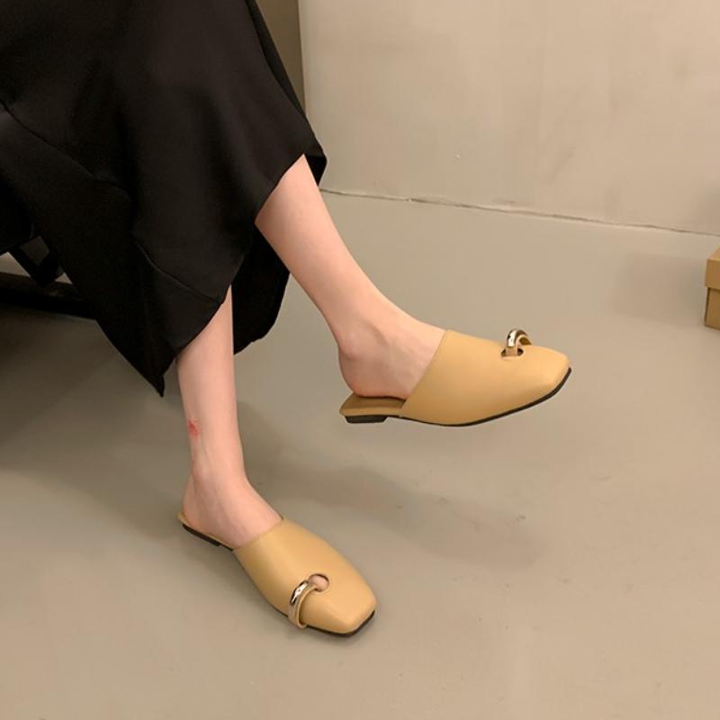 Модные оригинальные шлепанцы Женские туфли-мюли с квадратным носком 2025 Лето Новинка Натуральная коровья кожа Женские модные уличные шлепанцы