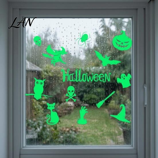 Waterproof Halloween Decal Glow in The Dark Wall Stickers, Luminous Decals with Ghost Cat Window Stickers Pumpkin Bat Witch Patterns, Peel and