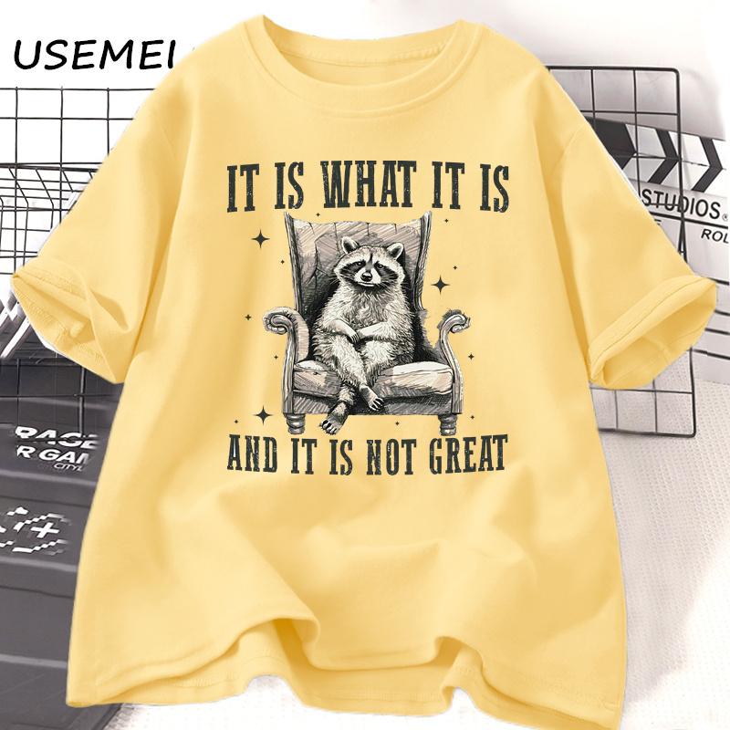 Футболка в стиле ретро с забавным енотом унисекс унисекс It Is What It Is Cute But Feral Racoon Футболка с изображением любителя животных Футболки из хлопка с коротким рукавом