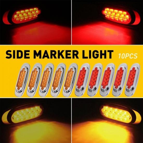 2/4/10X 6.5" Amber Side LED Marker Lights Chrome 12V Clearance Truck Trailer