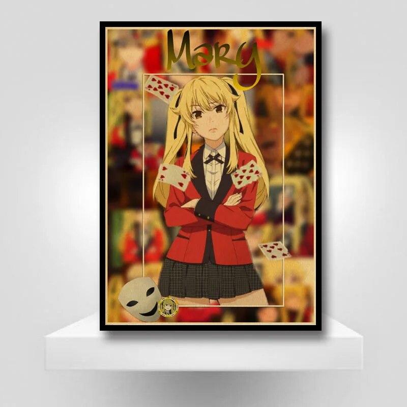 Винтажный плакат Kakegurui, наклейка, ретро аниме-плакаты и принты, настенные художественные фотографии для любителей, украшение для дома, гостиной, живопись