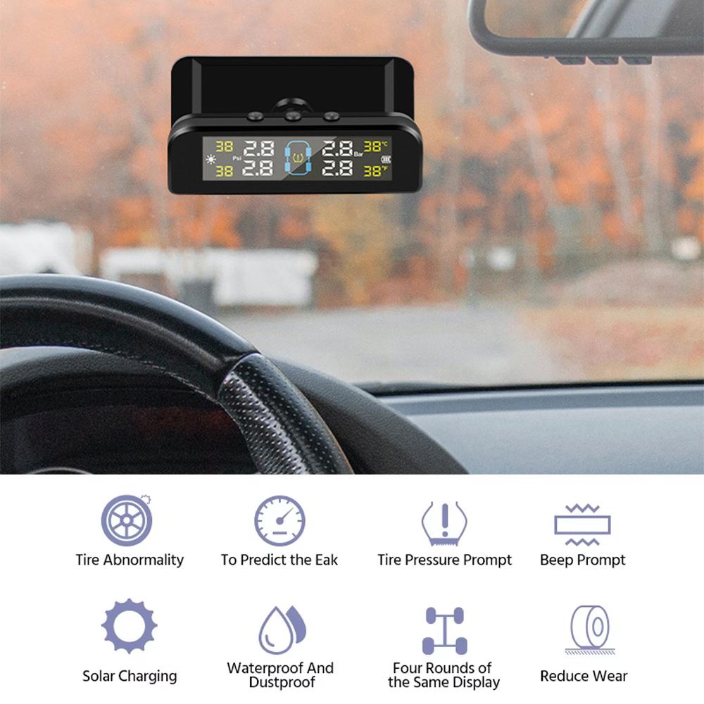 Solar TPMS Car Tyre Pressure Monitoring System 4pcs Tire Sensors Automatic Digital Tire Tester Automotive Accessories Universal