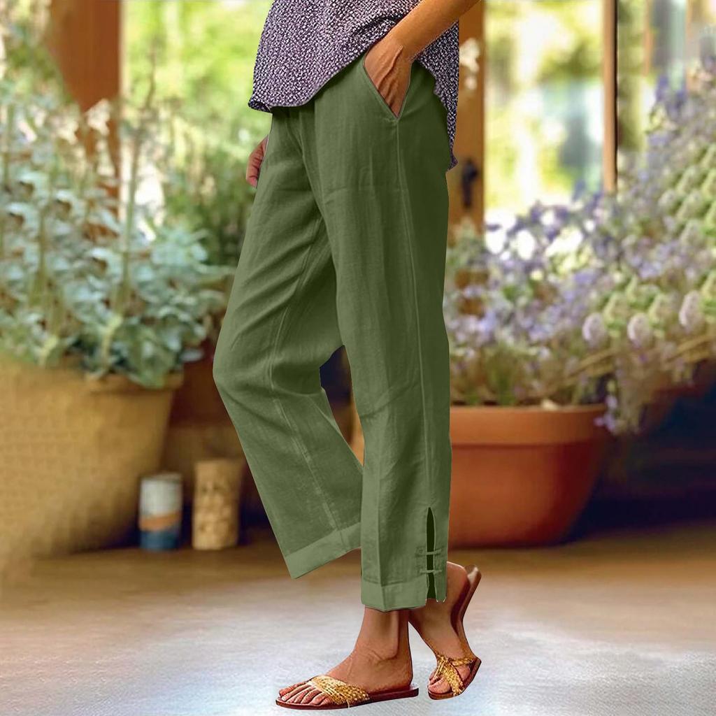 Женские модные повседневные брюки, однотонные прямые брюки с эластичной резинкой на талии и карманами