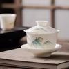 Dehua white porcelain Qianli Jiangshan cover bowl teacup ceramic kung fu tea set Sancai cover bowl suet jade cover cup tea bowl