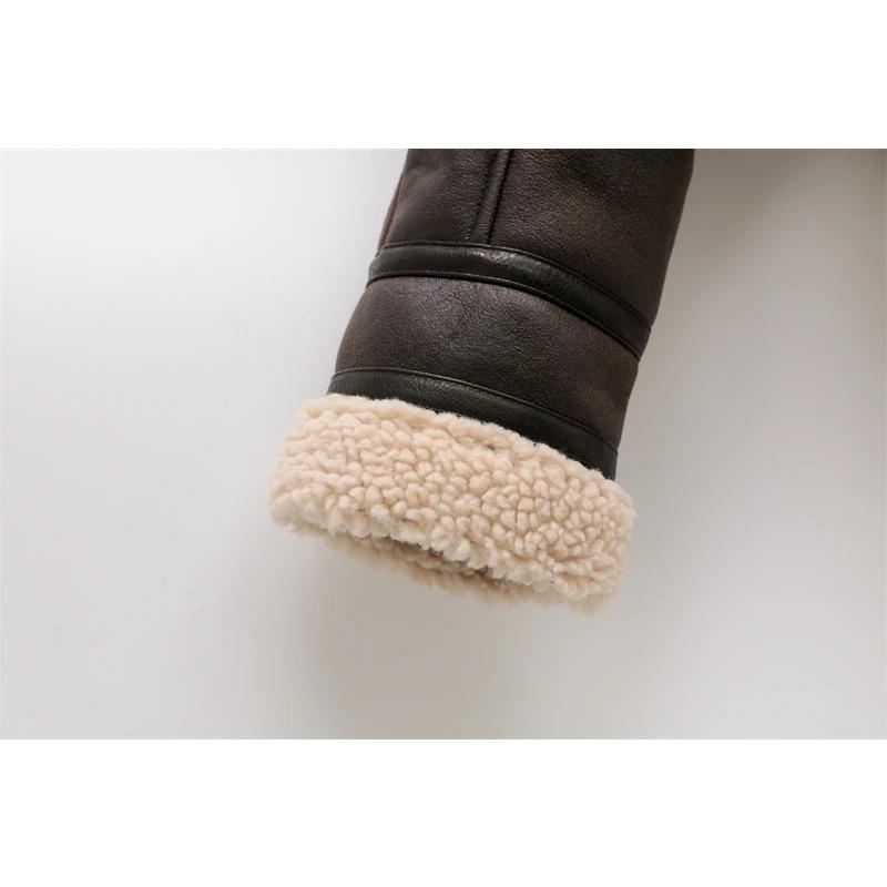 Женская мода толстая теплая искусственная овчина куртка пальто винтажная с длинным рукавом пояс подол женская верхняя одежда