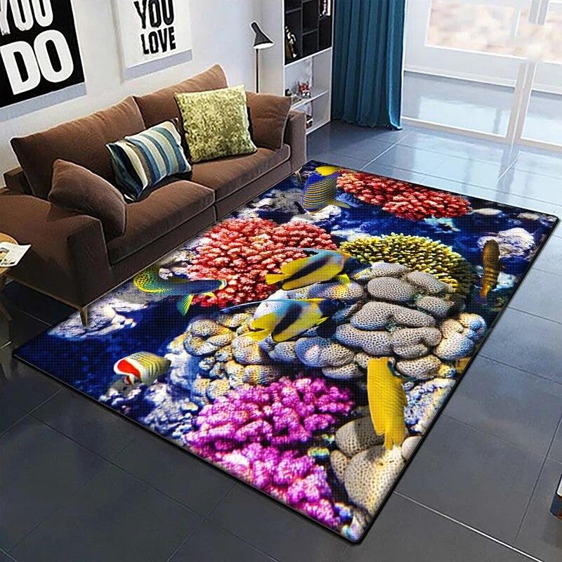 Морская рыба, красивый ковер с росписью для гостиной, большой ковер, черный мягкий ковер, украшения дома, коврики, коврики в стиле бохо, пикник