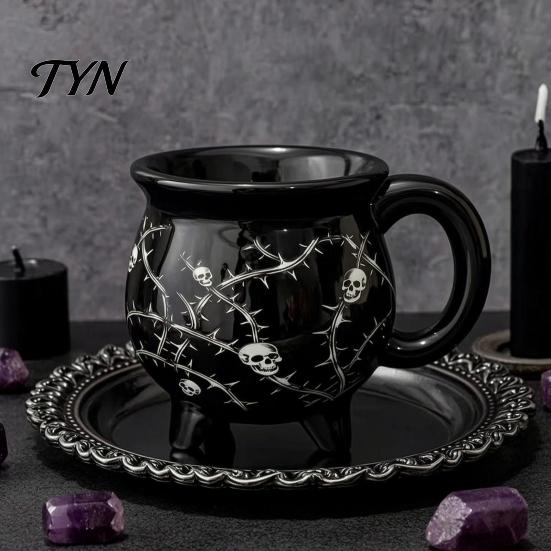 Кружка для какао с рисунком черепа, Кружка-котел ведьмы на Хэллоуин, Керамическая тыква-призрак, Уникальная кружка-украшение для колдовства, Жуткая посуда для дома
