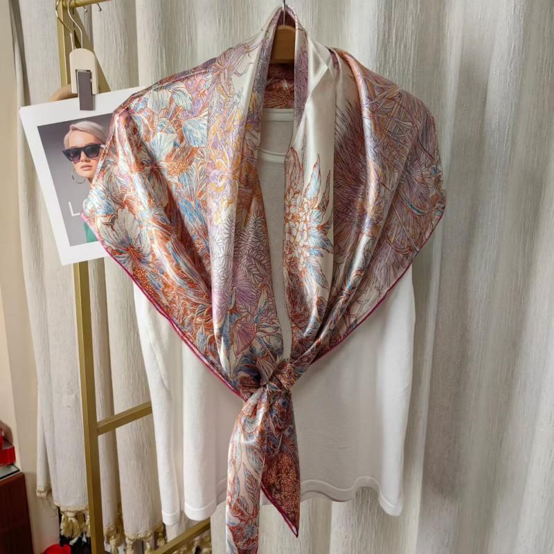 Womens Silk Scarf 110cm Large Square Shawl Air Conditioning Office Fashion Luxury