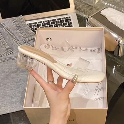 Летние женские туфли-лодочки, сандалии, прозрачные тапочки из ПВХ, женские прозрачные тапочки на высоком каблуке с открытым носком, туфли из плексигласа, прозрачные сандалии на каблуке