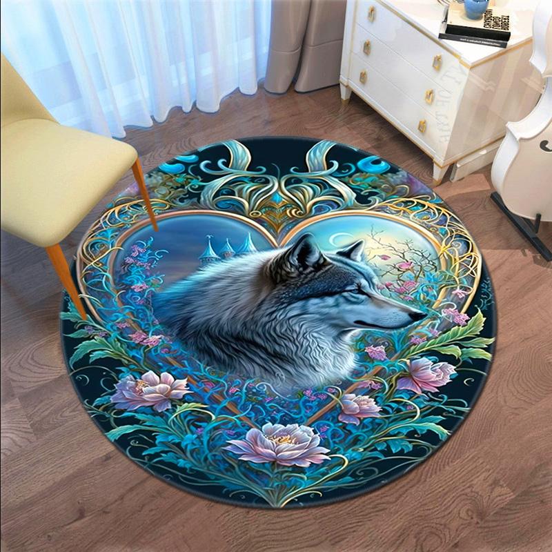 Wolf Heart Floral Fantasy Round Rug Home Soft Decorative Anti Slip Yoga Table And Chair Mat Carpet Outdoor Floor Mat Carpet S8