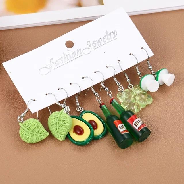 Комплект из 5 пар новых сережек из фруктовой смолы для еды и напитков, женские серьги со свежим и сладким темпераментом